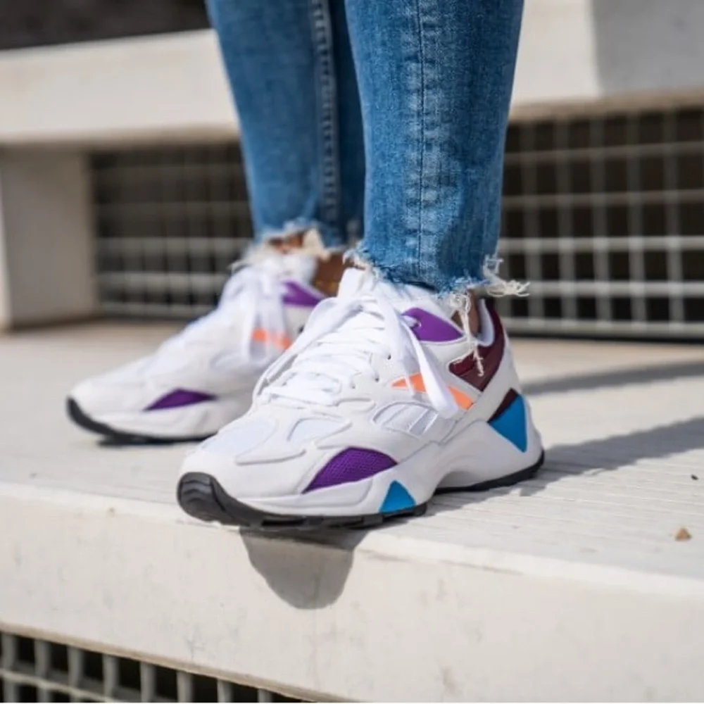 Reebok White Sneakers with Purple, Maroon, Blue and Peach Accents